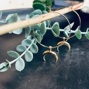 Celestial Crescent Moon Goddess Earrings | Hoop Gold | Boho Witchy Spiritual‎